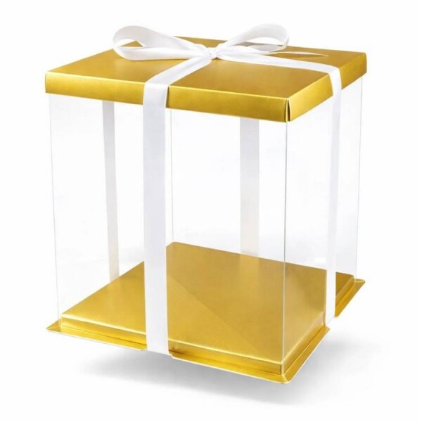 Cake Star Cake Star 4Cake Plastový hranatý box na dorty zlatý bez stuhy (33 x 33 x 40 cm)