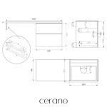 CERANO - Koupelnová skříňka Velora - dub medový, úchytka chrom + deska pod umyvadlo z lit. mramoru Elanys - 12 mm + konzole chrom - 140x54,2x46,5 CER-679383