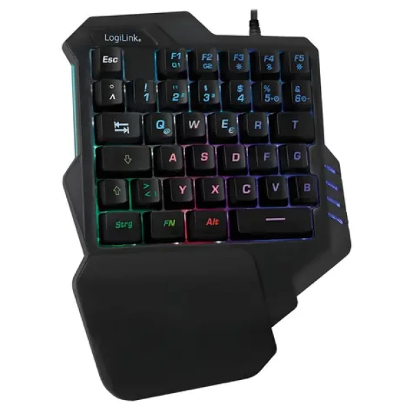 LogiLink Herní klávesnice pro jednu ruku černá / Klávesnice / Mini / Drátová / USB / RGB podsvícení (ID0181)