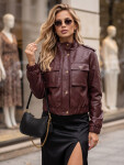 Dámská kožená bomber bunda v přechodném období, vínová, FashionStreet TY5873 M
