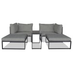 Zahradní set 2+1, stolek 75x30, multifunkční pohovka, kov antracit, světle šedá látka