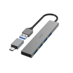 Hama USB hub šedá / 4 porty / USB 3.2 / 5 Gb/s / Ultra Slim / USB-C adaptér (200141)
