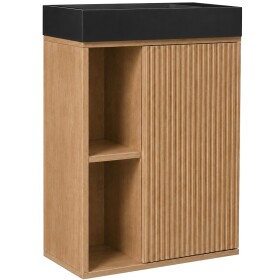 CERANO - Umyvadlová skříňka pro WC Sofia - dub medový + umyvadlo z litého mramoru Sofia - černá matná - 50x70x25 CER-339319