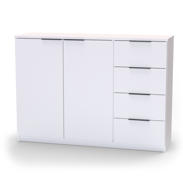 Nábytek Mikulík Komoda VARIO 5 (černé úchytky) - bílý lesk, antracit, aj. ROZMĚR: (š/v/hl.) 130 x 86,5 x 40,5 cm