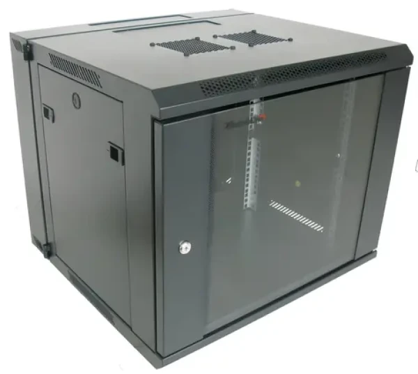 XtendLan Nástěnný rozvaděč 9U/600x550 / Nástěnný rozvaděč / dvoudílný / skleněné dveře (WD-9U-65-BLACK-P)