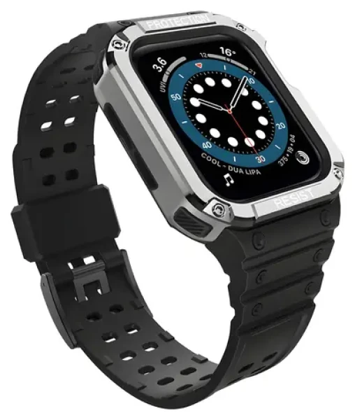 Hurtel Armor Case černá, stříbrná / Ochranný kryt s řemínkem / Apple Watch 38/40/41mm
