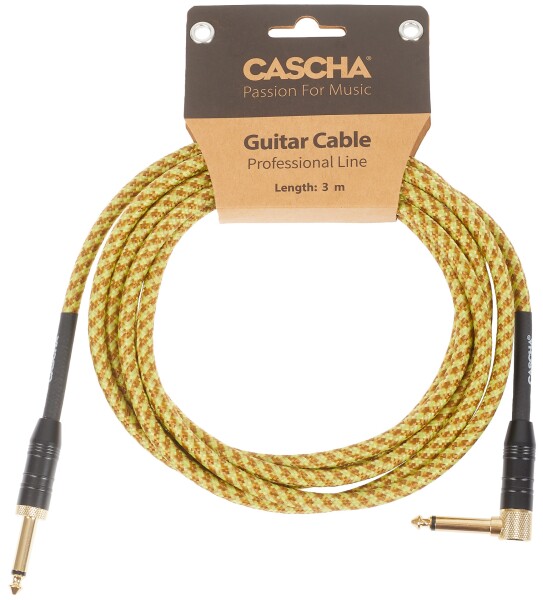 Cascha Professional Line Guitar Cable Angled Tweed Natural 3 m