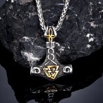 Pánský náhrdelník Thórovo kladivo - MJOLNIR a symbol Valknut, 60 cm Vintage