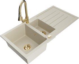 MEXEN - Andres granitový dřez s odkapávačem včetně baterie Elia, béžová 6515-69-670101-50