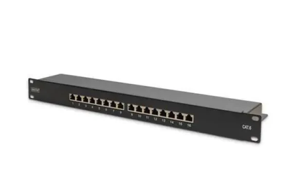 Digitus Patch panel 16 portů STP černý / Patch panel / Cat6 / 19" / 1U / RJ45 (DN-91616S-B)