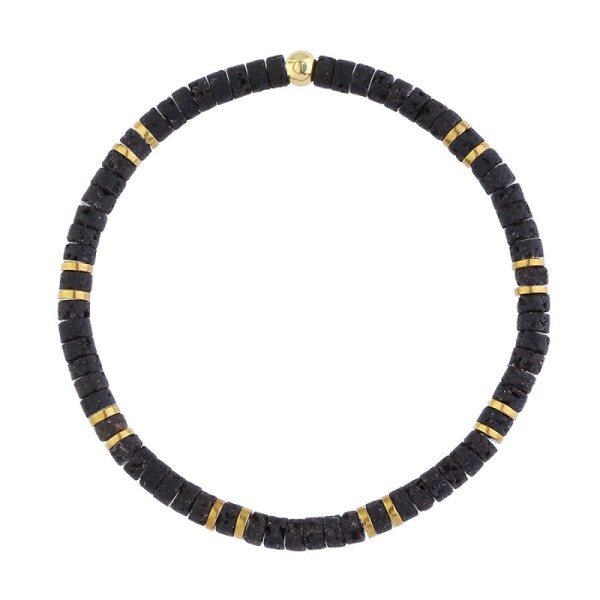 Pánský náramek Martino Gold - 5 mm lávový kámen, hematit, Zlatá 21 cm