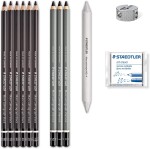 Staedtler Staedtler, 61 100C, Charcoal Set, sada grafitových tužek a uhlů Mars Lumograph s příslušenstvím, 12 ks