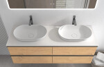CERANO - Koupelnová skříňka Velora - dub medový, úchytka černá + deska z lit. mramoru Elanys - 12 mm - bílá matná - 160x54,2x46,5 CER-679448