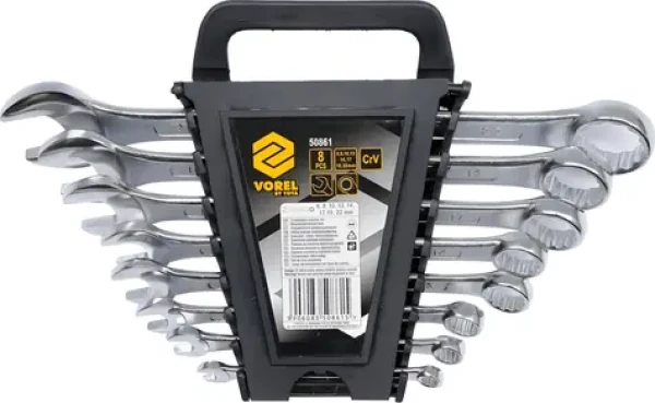 Vorel Sada očkoplochých klíčů 8 ks 6-22 mm / Klíče / CrV ocel / plastový držák (TO-50861)