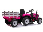 Mamido Elektrický traktor s vlečkou T2 růžový 12V7Ah EVA kola