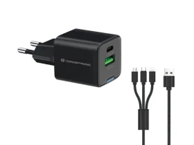 Conceptronic ALTHEA16B černá / USB nabíjecí adaptér / 1x USB-A / 1x USB-C / 33 W GaN / PD (ALTHEA16B)