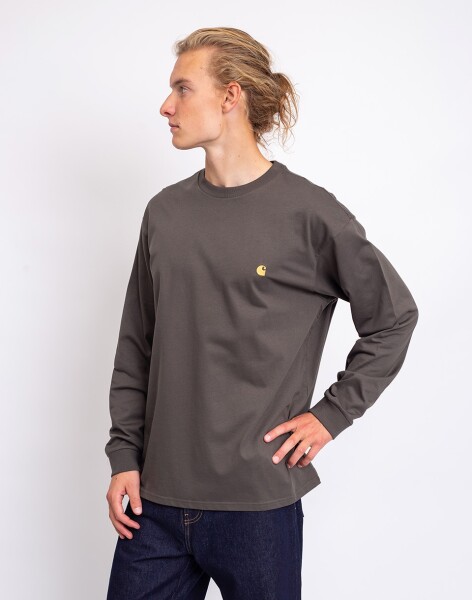 Tričko Carhartt WIP L/S Chase T-Shirt Shungite / Gold