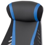 Herní křeslo, modrá, černá ekokůže a černá látka a síťovina MESH, PCA mech