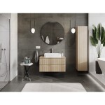 MEXEN/S - Rivel koupelnová skříňka pod umyvadlo 90 cm s deskou, 2 zásuvky, reliéf , dub 91A20-09047-2-BFFC81