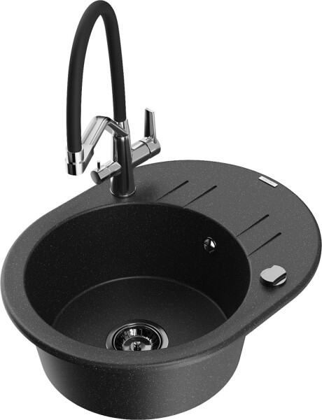 MEXEN/S - Kevin granitový dřez 1-miska včetně baterie Duo, černá/stříbrná metalik 6517-73-671701-07-B