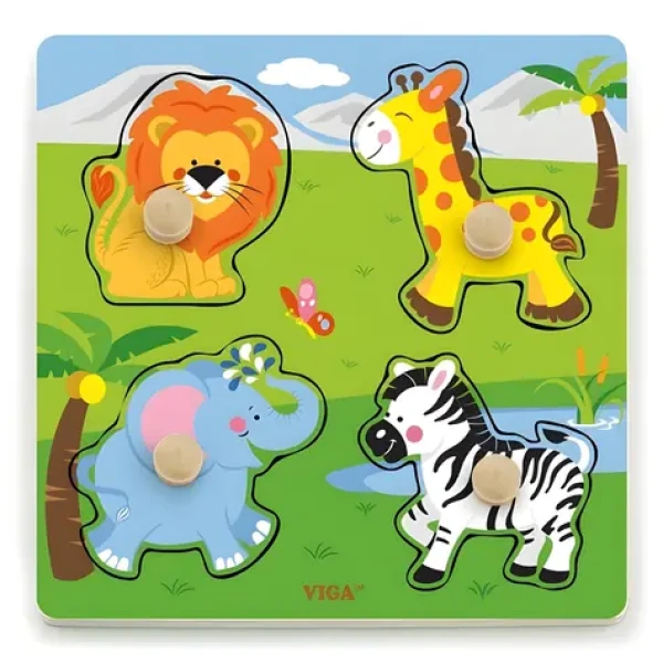 VIGA Dřevěná vkládačka Zvířátka ze zoo