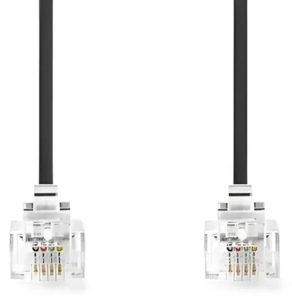 Nedis telefonní kabel RJ11-RJ11 černý / Telefonní kabel / plochý / pozlacené konektory / 5 m (TCGL90200BK50)