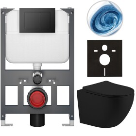 CERANO - Kompletní WC set Basic/Cesso - černá matná - WC tlačítko Maxio/Černá - závěsné - nízký modul - předstěnová instalace - 49x36 CER-8050BD86219