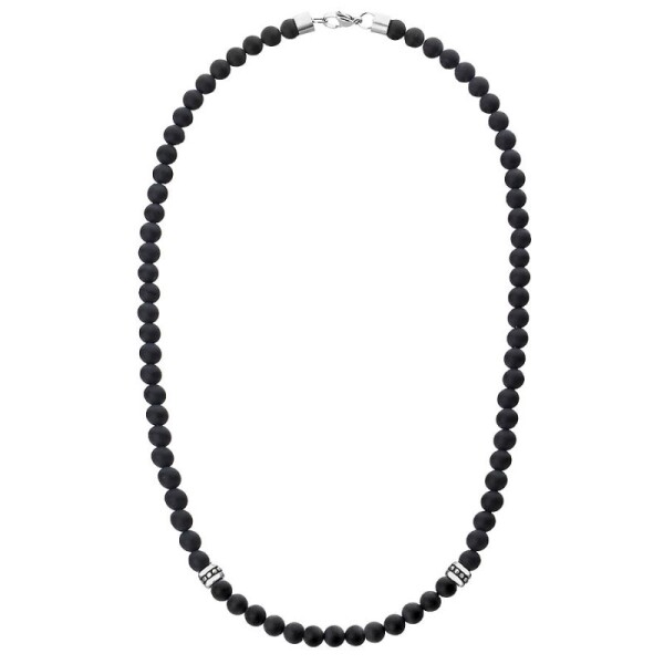 Pánský korálkový náhrdelník Eliseo - přírodní onyx, Černá 50 cm