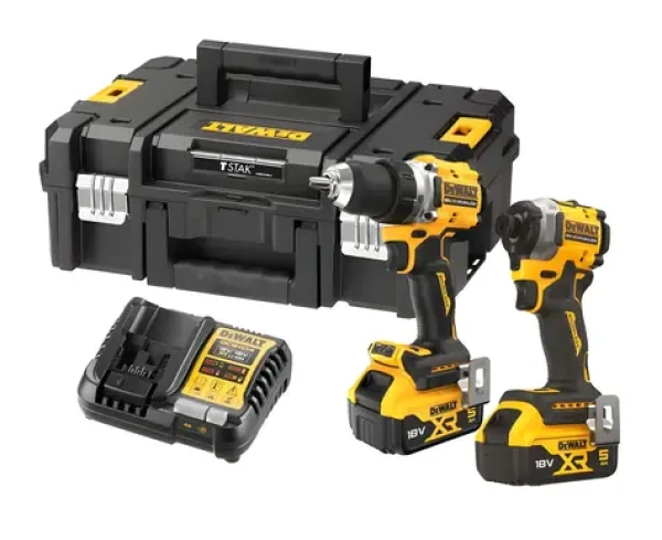 DeWalt DCD800 + DCF850 / Sada aku vrtačky a rázového utahováku / 18V XR / 2x 5,0 Ah / nabíječka / kufr TSTAK (DCK2051P2T)
