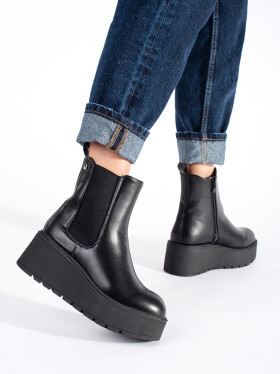 Designové dámské kotníčkové boty černé na klínku 41