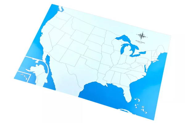 Moyo Montessori Moyo Montessori Kontrolní mapa - USA Nová - bez popisků