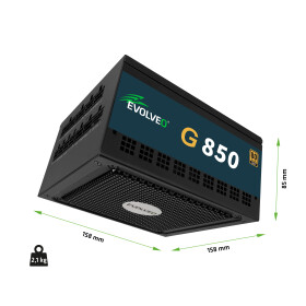 EVOLVEO G850, zdroj 850W, 80+ GOLD, ATX 3.1, aPFC, 140 mm ventilátor, plně modulární, záruka 3 roky, černý