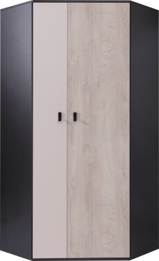 Rohová šatní skříň Planet PL2 Barva korpusu: Černá/Dub/Béžová