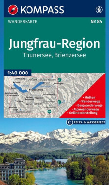 Oblast Jungfrau, jezero Thun, jezero Brienz 1:40 000 / turistická mapa KOMPASS 84