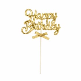 Dortisimo Zápich do dortu zlatý Happy Birthday s mašličkou