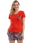Dámské šortkové pyžamo Vienetta Secret Motýli červená