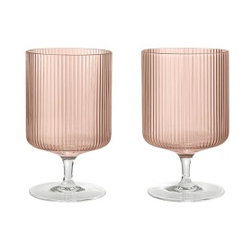 Ferm Living Sklenice na víno Ripple Blush 270 ml – set 2 ks, růžová barva, sklo
