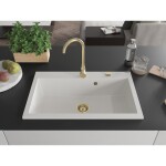 MEXEN/S - Elix granitový dřez 1-miska 800 x 500 mm, bílá, sifon zlatá 6527801005-20-G