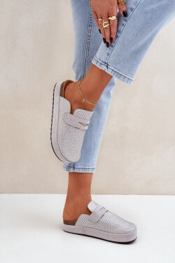 Dámské Pantofle Zdobené Kryštály Na Platformě Šedé Deorani 38