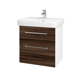Dřevojas - Koupelnová skříňka Q MAX SZZ2 60 - N01 Bílá lesk / Úchytka T04 / D06 Ořech 60230E