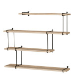 Poličky nástěnné 80 cm, MDF, dekor dub, kov černý mat