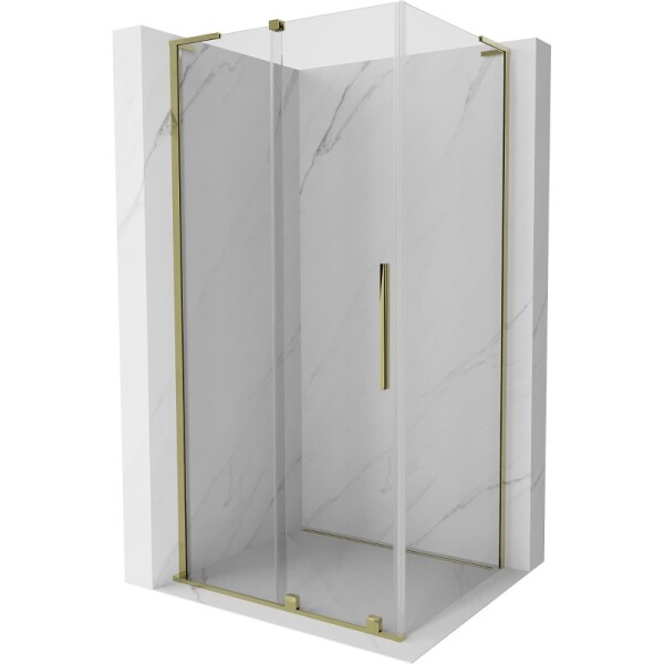MEXEN/S - Velar L sprchový kout, posuvné dveře 90 x 85, transparent, zlato 871-090-085-03-50