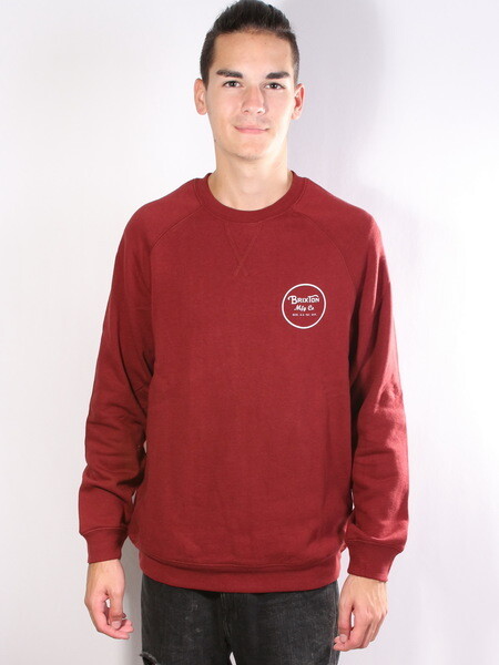 Brixton WHEELER CREW BURGUNDY/WHITE pánská mikina přes hlavu - S