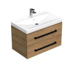 Koupelnová skříňka s černou úchytkou a umyvadlem SAT Cube Way 80x53x46 cm dub Hickory mat CUBE46C802DHVER CUBE46C802DHVER