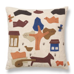 Ferm Living Polštář z organické bavlny Village Off-White 40 x 40 cm, multi barva, textil