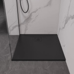 CERANO - Sprchová vanička čtvercová Pablo - SMC/minerální kompozit - strukturovaná černá matná - 70x70x3 CER-481093