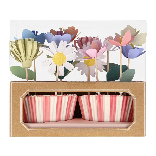 Meri Meri Sada na pečení cupcakes Garden 24 ks, růžová barva, dřevo, papír