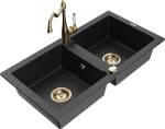 MEXEN/S - Mario granitový dřez 2-bowl včetně baterie Carla, černá/stříbrná metalik 6504-73-670700-50