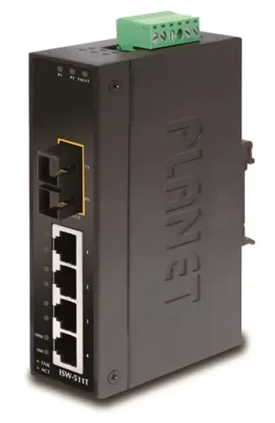 Planet ISW-511TS15 / Switch průmyslový / 4x 10/100 RJ-45 / 1x 100FX SM 15km / DIN / IP30 / -40 až 75 °C (ISW-511TS15)