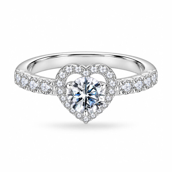 Stříbrný prsten se srdcem Dalia 0,5 ct MOISSANITE + CERTIFIKÁT, 54 Stříbrná certifikát GRA, hadřík na čištění stříbra, dárková krabička